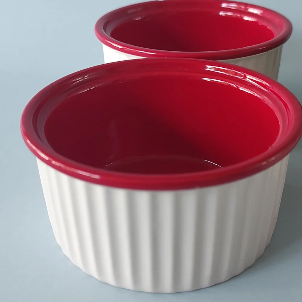 Ramekin Set 4 Pieces Red And White Ceramic Safe Microwave   Dishwasher By France